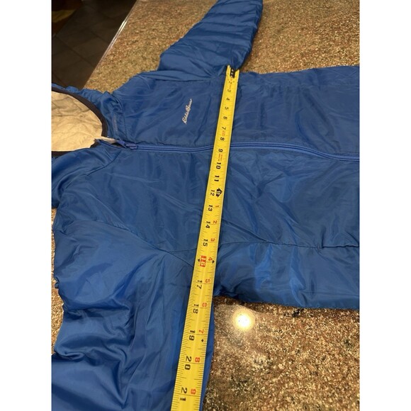 Eddie Bauer Boy's White And Navy Full Zip Hooded Puffer Coat Size M 10/12 Down j - Picture 10 of 13